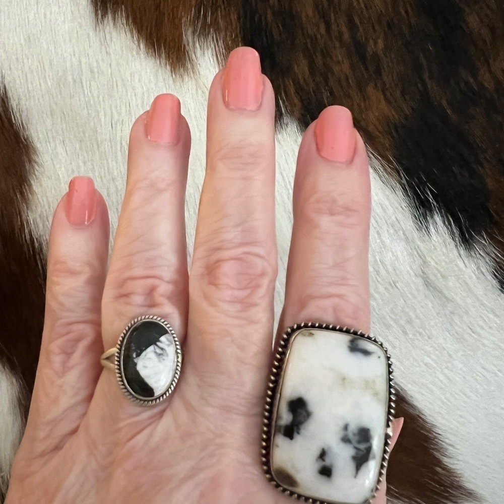 ❤️ White Buffalo Turquoise Matte Brushed Sterling Ring Navajo Style Adj Sz 4.5-8 - Picture 4 of 13
